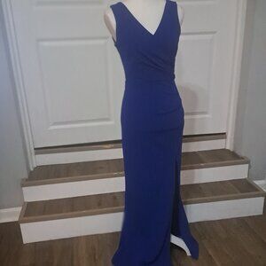 Woosea Royal Blue Sleeveless V-Neck Split Evening Long Dress Size Small NWT